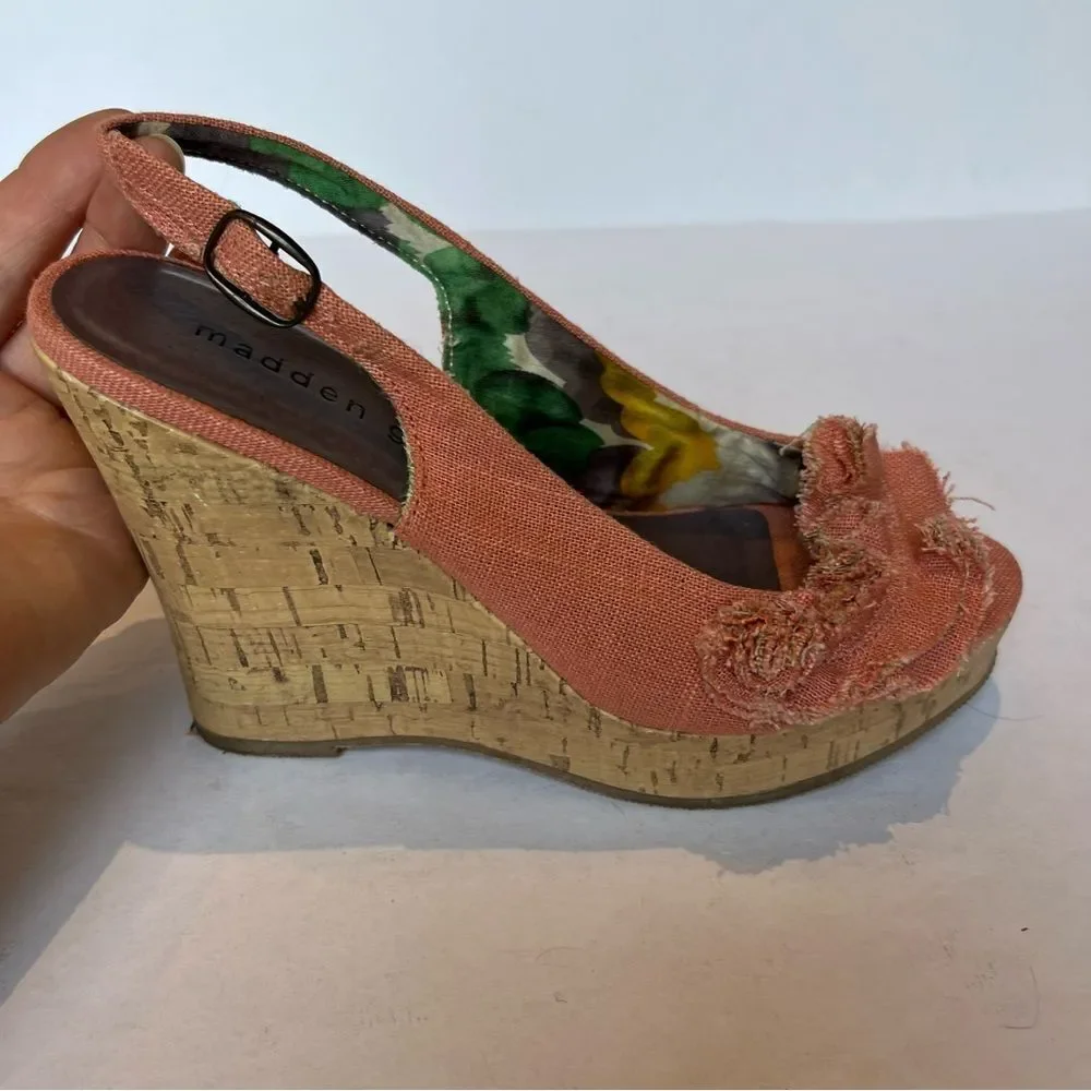 Madden Girl Women's Coral Cloth Wedge Sandals Size 6 1/2